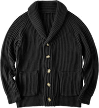 Load image into Gallery viewer, Men&#39;s Navy Blue Shawl Ribbed Button Knit Long Sleeve Sweater Cardigan