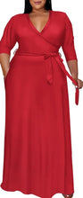 Load image into Gallery viewer, Plus Size Red Long Sleeve Wrap Maxi Dress
