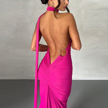 Load image into Gallery viewer, Egyptian Goddess White Backless Ruched Maxi Dress