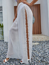 Load image into Gallery viewer, Khaki Linen Side Slit Wide Leg Pants