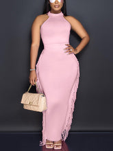 Load image into Gallery viewer, Modern Fringe Pink Halter Sleeveless Maxi Dress