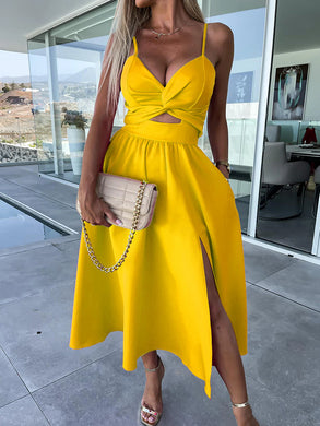 Anabella Yellow Cut Out Sleeveless Maxi Dress