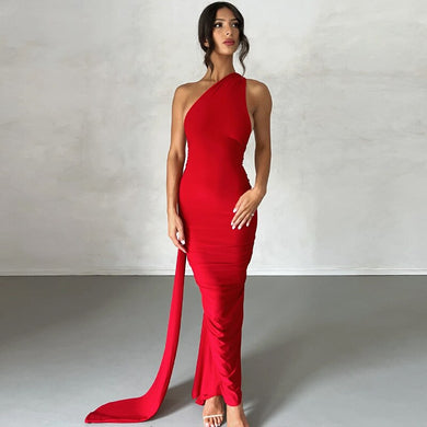 Egyptian Goddess Red Backless Ruched Maxi Dress
