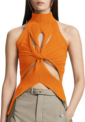 Modern Chic Orange Cut Out Sleeeless Knit Top