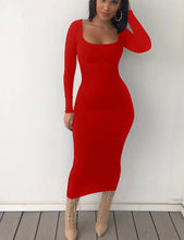 Load image into Gallery viewer, Body Curve Red Knit Long Sleeve Midi Dress