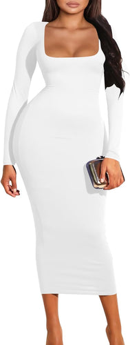 Body Curve White Knit Long Sleeve Midi Dress