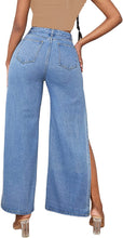 Load image into Gallery viewer, High Waist Light Denim Wide Leg Slit Style Jeans
