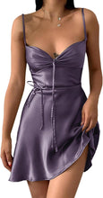 Load image into Gallery viewer, Purple Soft Satin Draped Criss Cross Mini Dress