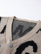 Load image into Gallery viewer, Men&#39;s Beige Black Letter Print Knit Button Cardigan Sweater