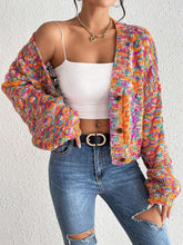 Load image into Gallery viewer, Comfy Yellow/Gray Long Sleeve Ribbed Knit Cropped Cardigan Sweater