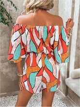 Load image into Gallery viewer, Tropical Orange Off Shoulder Shorts Romper