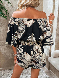 Tropical Orange Off Shoulder Shorts Romper