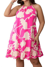 Load image into Gallery viewer, Plus Size Floral Pink Halter Sleeveless Dress