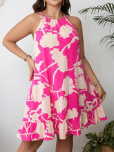 Load image into Gallery viewer, Plus Size Floral Pink Halter Sleeveless Dress