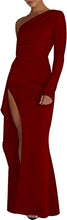 Load image into Gallery viewer, Asymmetrical Goddess Burgundy Red One Shoulder Sleeve Maxi Dress