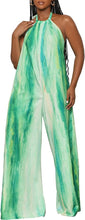Load image into Gallery viewer, Tropical Green Halter Wide Leg Sleeveless Jumpsuit