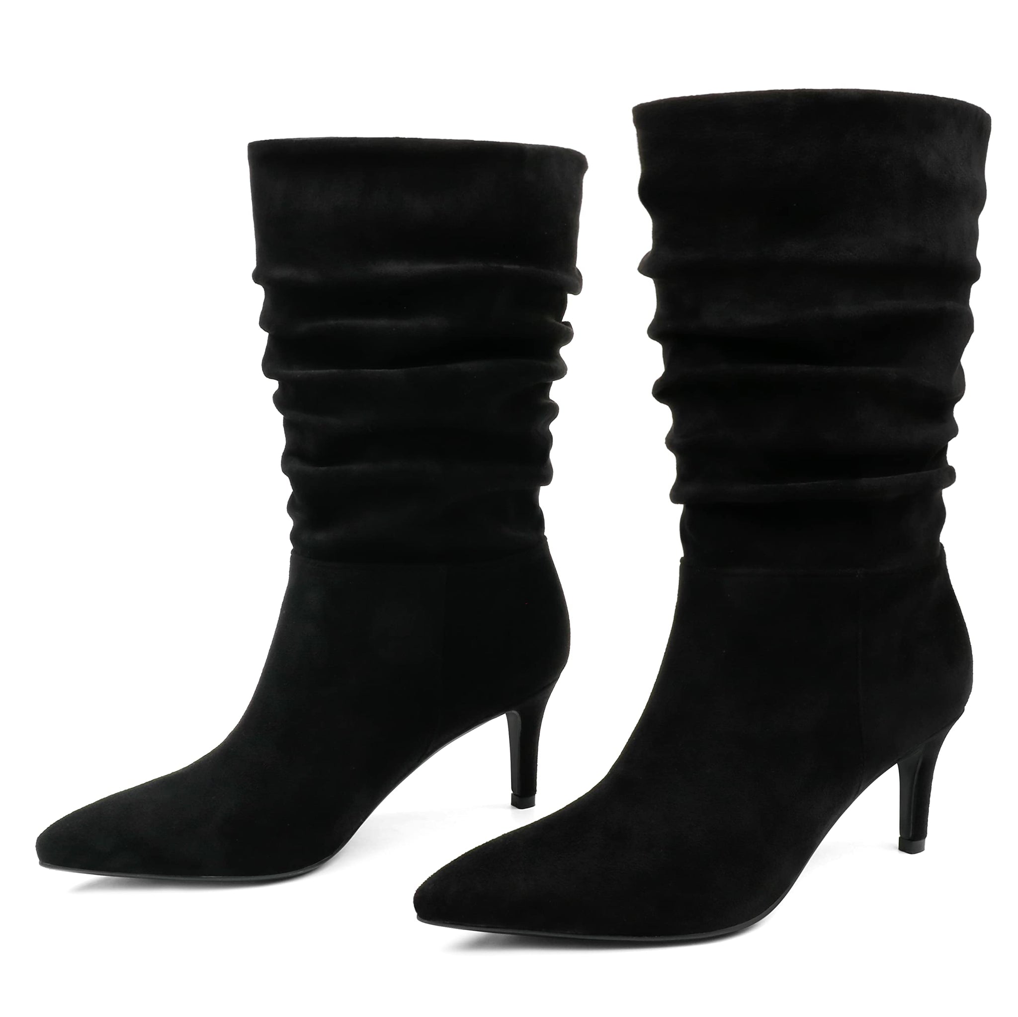 Designer Style Suede Ruched Mid Calf Boots – Bella Valentina LA
