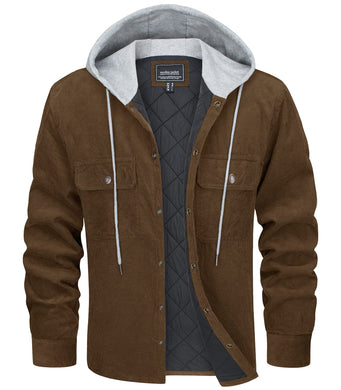 Men's Quilted Corduroy Quilted Hooded Jacket