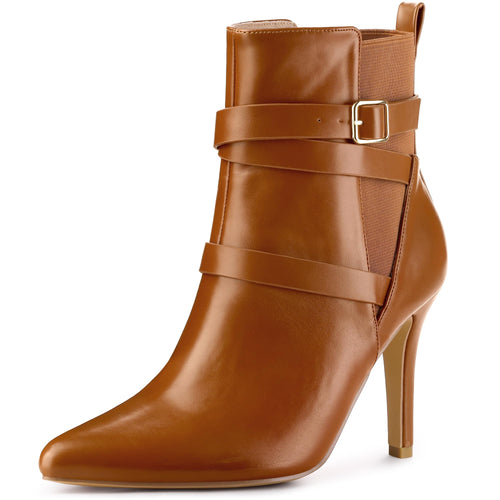 Buckle Strap Faux Leather Ankle Boots