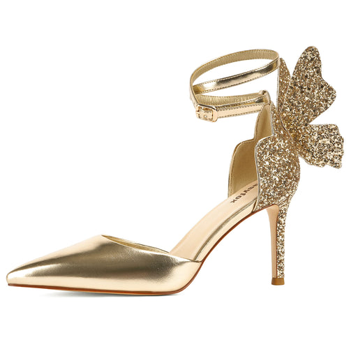 Women's Golden Sequin Butterfly Dress Heels