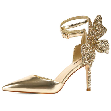 Butterfly Gold Sparkling Ankle Strap Party Heels