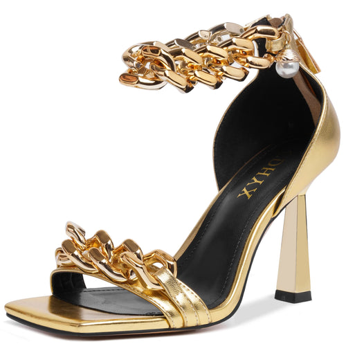 Chained Ankle Strap Gold Luxury Dress Heels