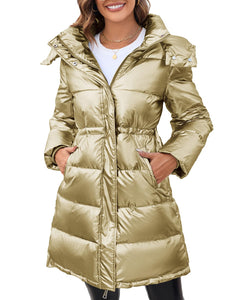 Winter Puffer Gold Long Sleeve Silver Removable Hooded Coat