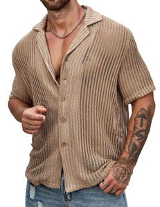Men's Button Down White Short Sleeve Knit Summer Shirt