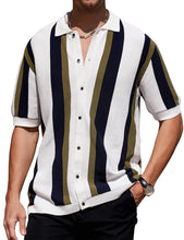 Load image into Gallery viewer, Men&#39;s Knit Golf Style Black Grey Striped Short Sleeve Shirt