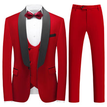 Load image into Gallery viewer, Men&#39;s Velvet Wine Red Tuxedo 3pc Dress Suit