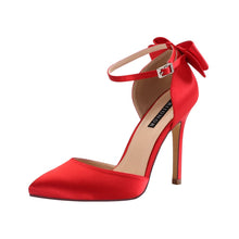 Load image into Gallery viewer, Red Bow Tied Ankle Strap Heels