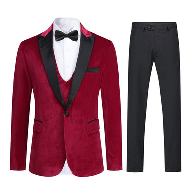 Men's 3pc Red Velvet Slim Fit Formal Jacket & Pants Suit