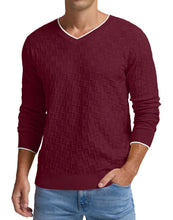 Load image into Gallery viewer, Men&#39;s White Knit Basketweave Long Sleeve V Neck Sweater