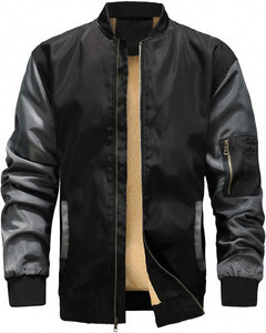 Men's Sherpa Lined Khaki/Black Windproof Bomber Jacket