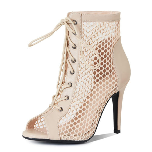 Gladiator Style Apricot Mesh Ankle Lace Up Booties