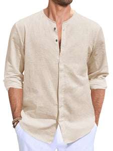 Men's Cotton Linen Button Down Casual Shirt