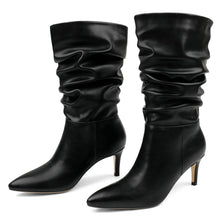 Load image into Gallery viewer, Designer Style Suede Ruched Mid Calf Boots