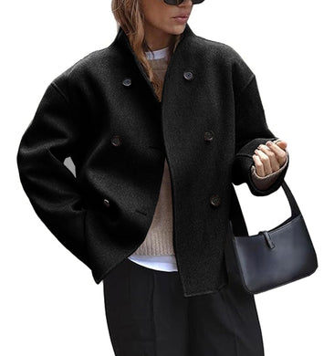 Women's Wool Stand Collar Long Sleeve Short Jacket