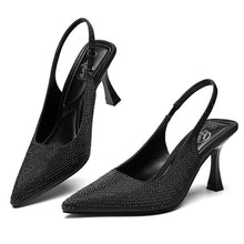 Load image into Gallery viewer, Rhinestone Glitter Black Sling Back Heels