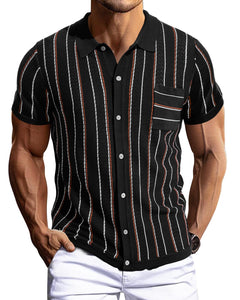 Men's Vintage Style Striped Polo Short Sleeve Short