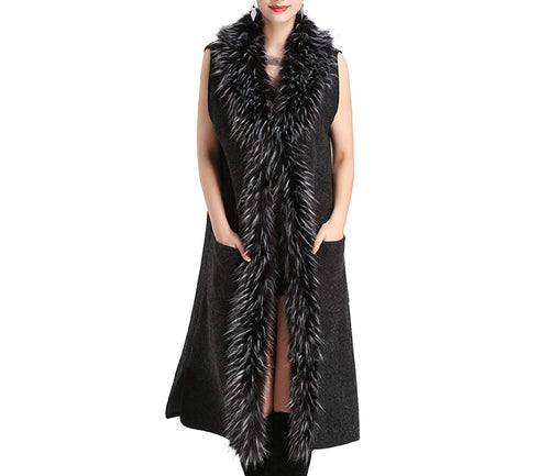 Beautiful Womens Fur Trim Sleeveless Cardigan Vest