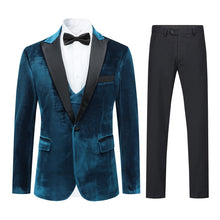 Load image into Gallery viewer, Men&#39;s 3pc Blue/Green Velvet Slim Fit Formal Jacket &amp; Pants Suit