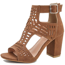 Load image into Gallery viewer, Suede Block Heel Open Toe Heels