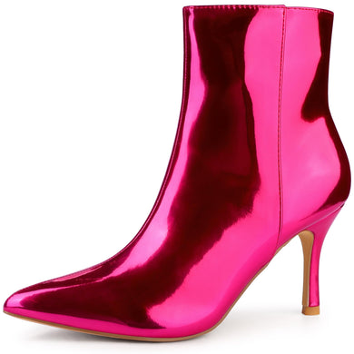 Metallic Hot Pink Zipper Ankle Boots