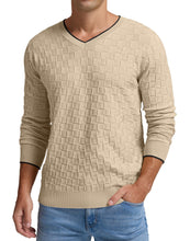 Load image into Gallery viewer, Men&#39;s White Knit Basketweave Long Sleeve V Neck Sweater