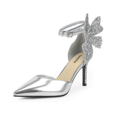Load image into Gallery viewer, Butterfly Silver Sparkling Ankle Strap Party Heels