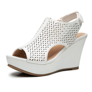 Chic White Open Toe Preforated Wedge Sandals