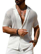 Load image into Gallery viewer, Men&#39;s Button Down Black Short Sleeve Knit Summer Shirt