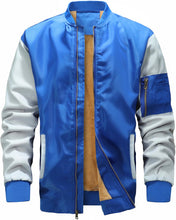 Load image into Gallery viewer, Men&#39;s Sherpa Lined Royal Blue/Grey Windproof Bomber Jacket