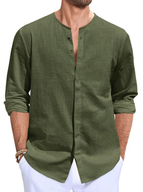 Men's Cotton Linen Button Down Casual Shirt